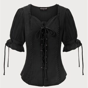 Black Lace-Up Blouse